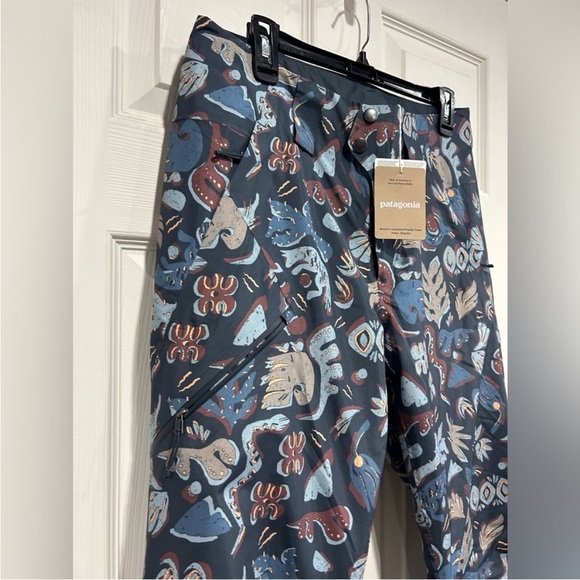 Patagonia Women's XL Insulated Powder Town Snow Pants Blue Pattern NWT - Picture 2 of 12